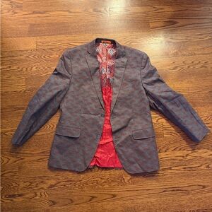 Macy's Gray Paisley Blazer with Red Lining